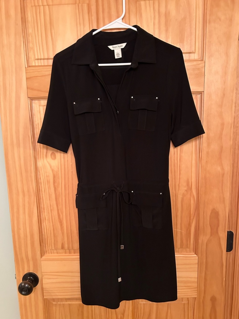 White House Black Market Black Short-Sleeve Drawstring Midi Dress